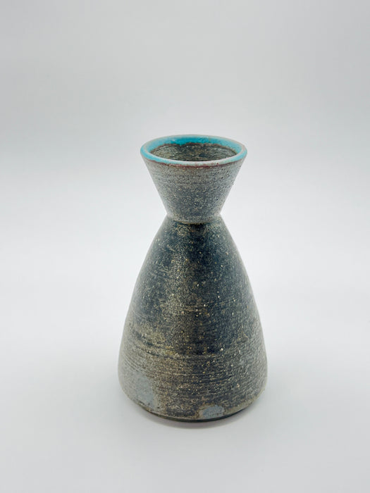 Handcrafted Sake Bottle Smoke Grey with Blue Edge
