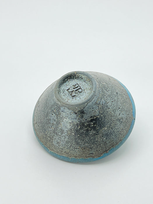 Handcrafted Sake Cup Charcoal Grey with Blue Edge