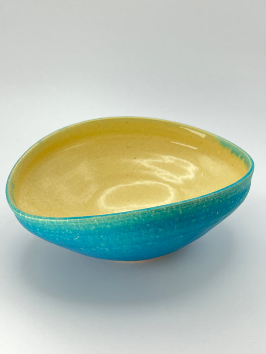 Handcrafted Bowl Folding Blue Glaze