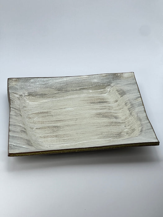 Handcrafted Plate White Brush Square Large