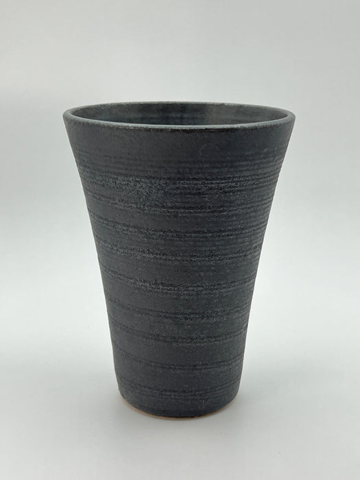 Handcrafted Cup Tall Charcoal Black and Ridges