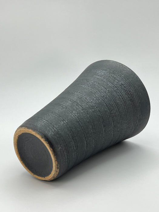 Handcrafted Cup Tall Charcoal Black and Ridges